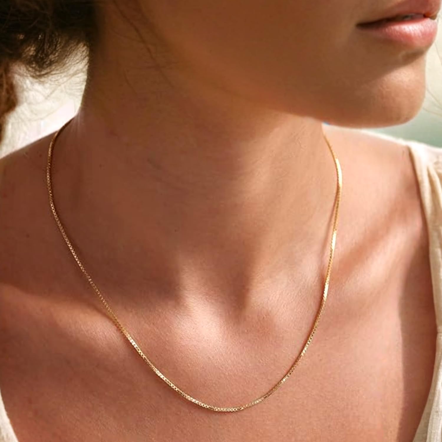 Everyday Elegance Solid 14K White, Yellow or Rose Gold Box Link Chain Necklace for Women Square Box Design| Spring Ring Clasp | 0.6mm or 1.0mm Thickness | 14 16 18 20 22 Inch Lengths With Gift Box - Image 8