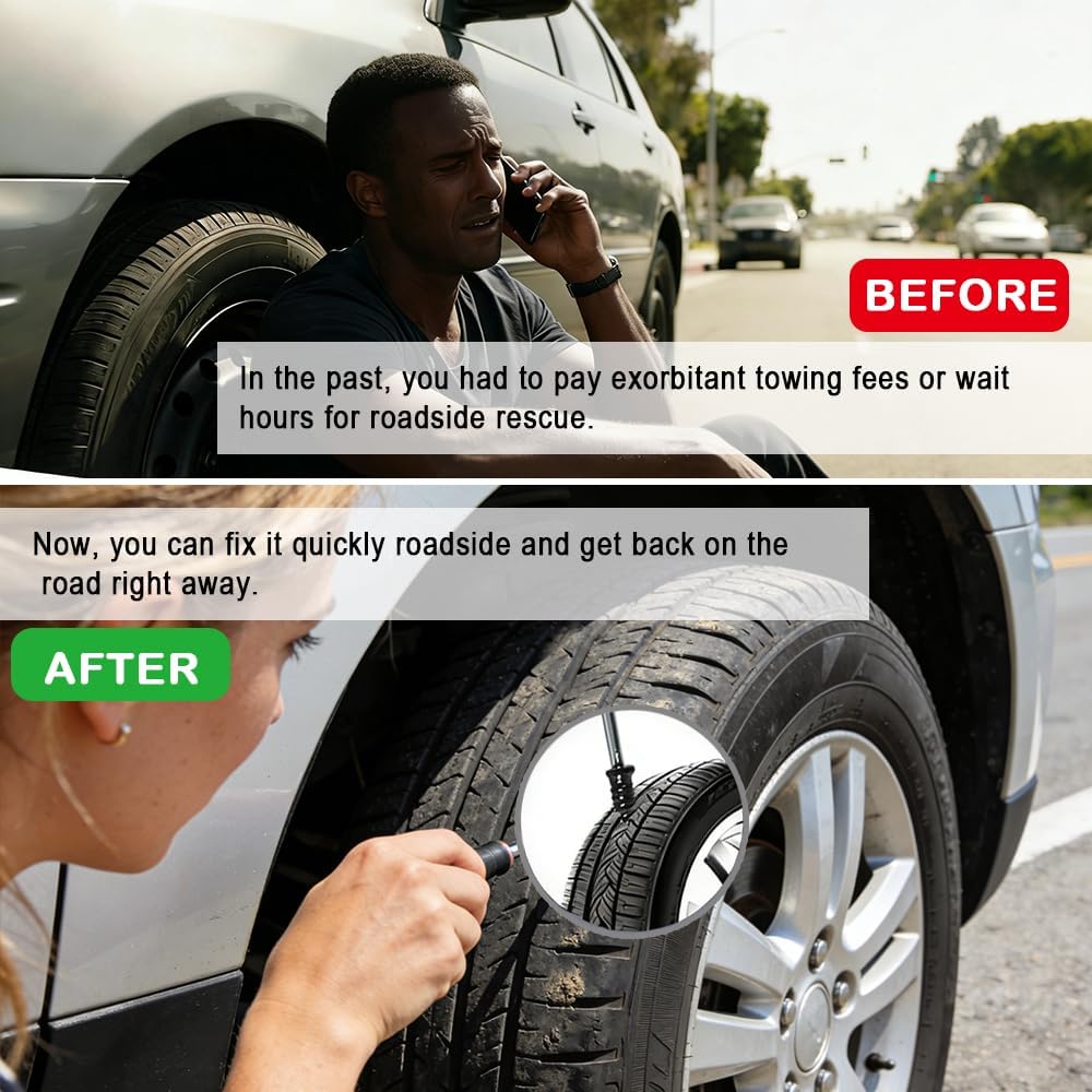 Tire Plug Kits, Screw in Tire Repair Screws, Tire Repair Rubber Nail for Tubeless Tire on Car, Motorcycles And More