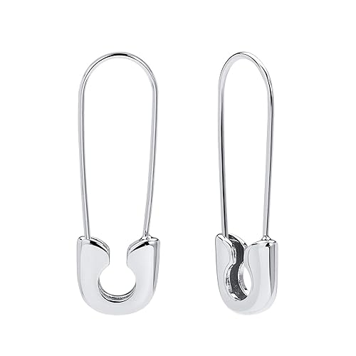 SANNYRA Safety Pin Earrings for Women, Gold Paperclip Earrings for Women Trendy, Minimalist Dangle Hoop Paper Clip Ear Hoop Studs Daily Jewelry - Silver Plated
