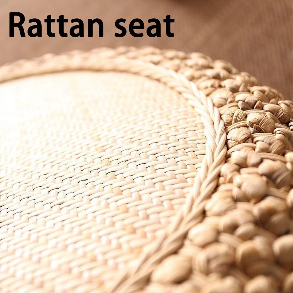 Round Rattan Poof, Floor Pouf Mat, Meditation Cushion, Handmade Ottoman Footstool, Floor Cushions, Boho Living Room Decor for Meditation, Zen, Yoga Practice(Brown,60cm-23.6in)