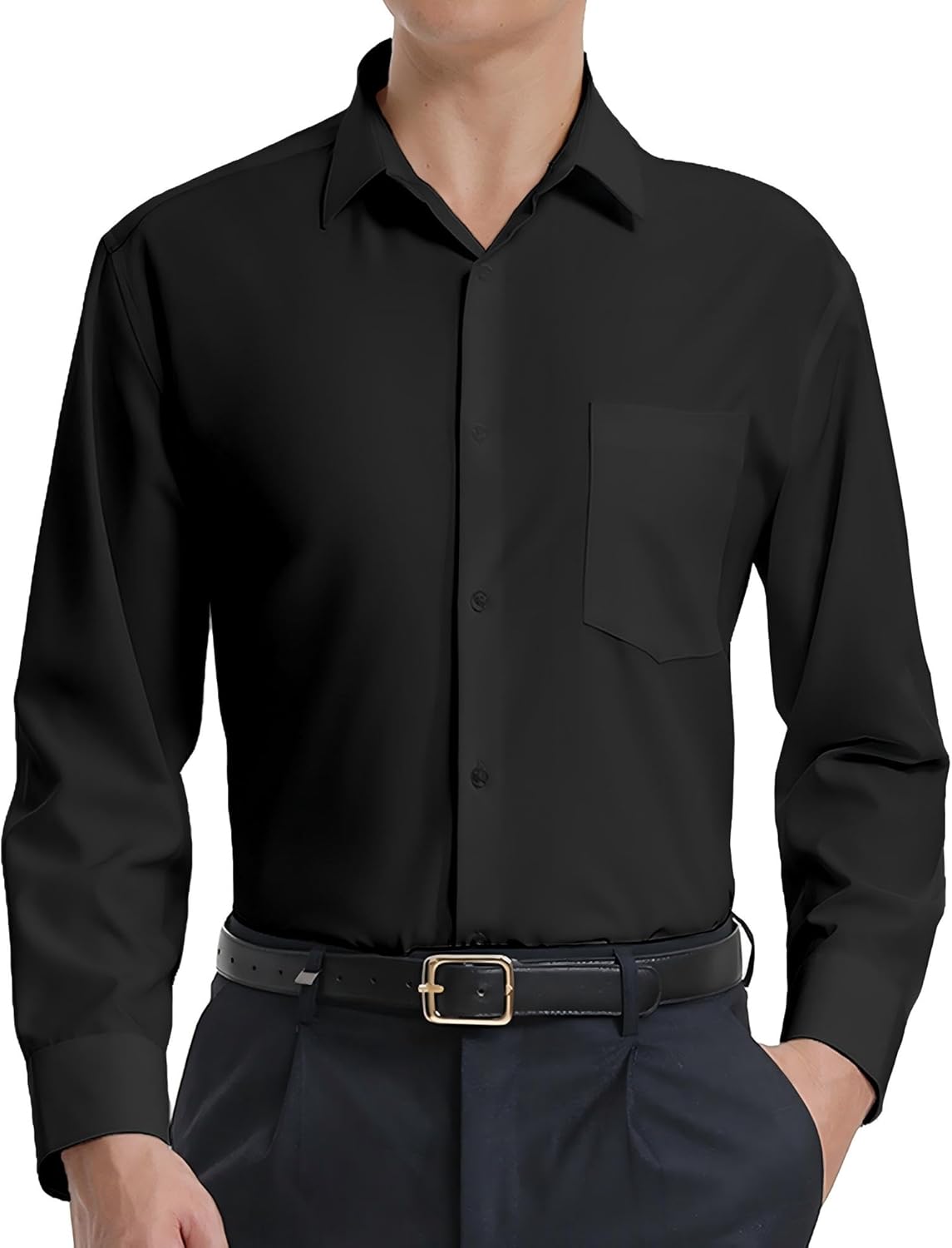 BenBoy Men's Dress Shirts Solid Long Sleeve Wrinkle-Free Formal Shirt Business Casual Regular Fit