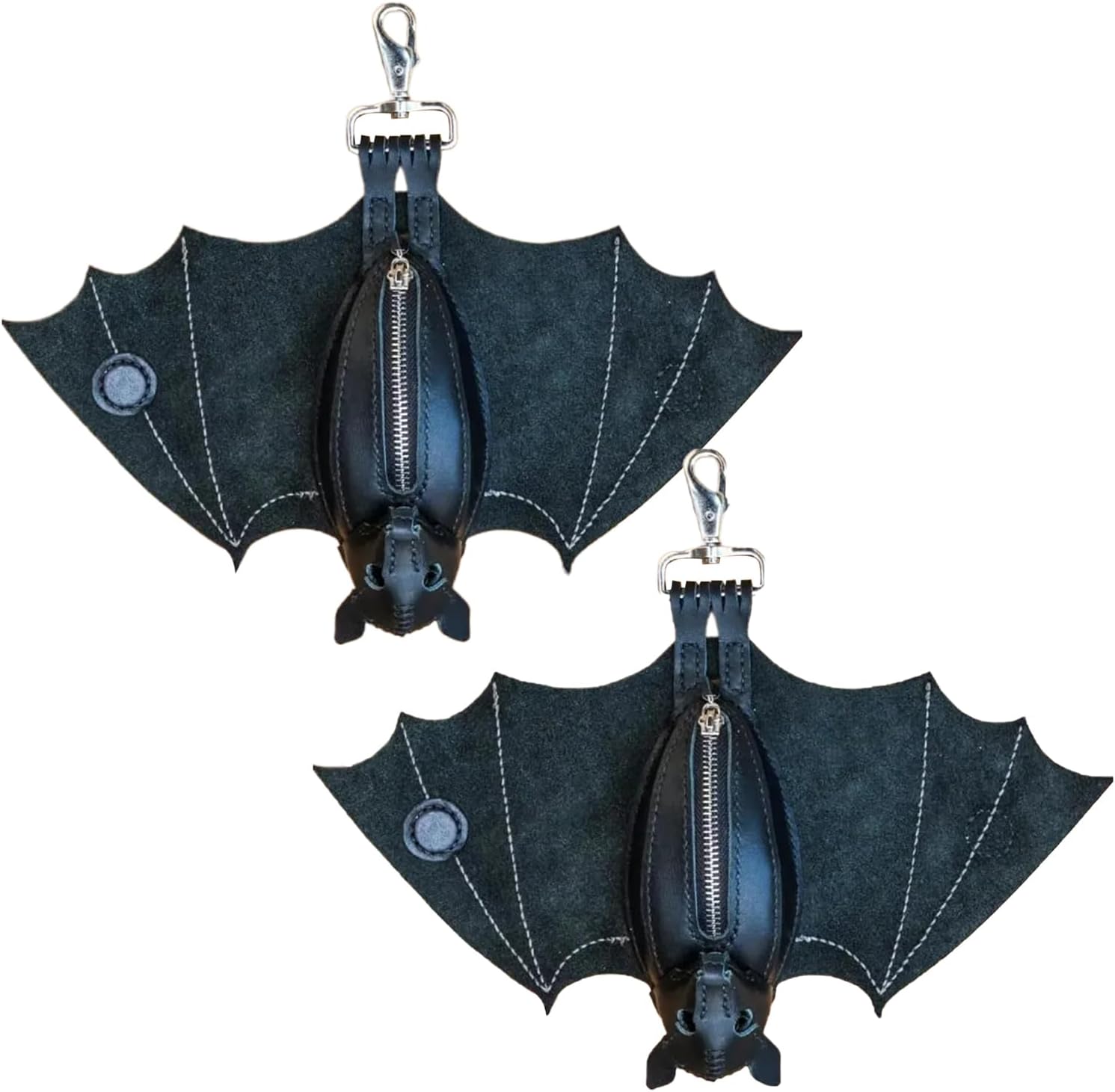 – Leather Bat Coin Purse - 2 Pack Foldable Bat-Shaped Leather Wallet | Hanging Bat Zippered Coin Pouch | Realistic Upside-Down Leathers Suedes Bats Keychain Wallet for Bags & Belts for Family, Friends
