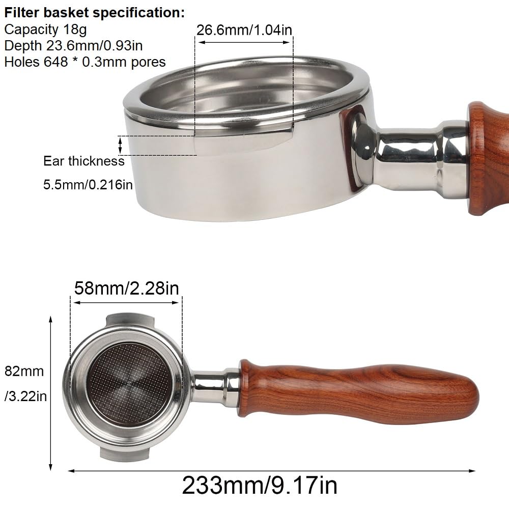 CAPFEI Portafiltro sin fondo de 58 mm con 2 ojales para cabezal de preparación E61, mango de madera