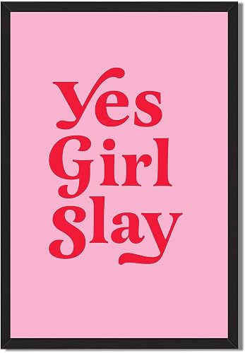 Framed Yes Girl Slay Poster Canvas Print Modern Minimalist A