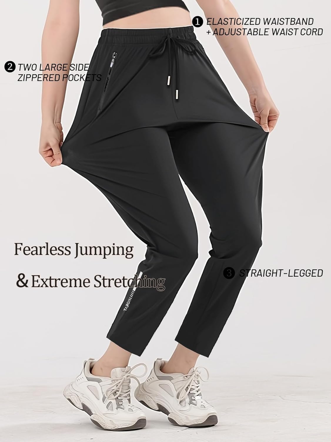 XYXYING Women's Drawstring Hiking Pants Quick Dry Stretch Loose Casual Pants with Zipper Pockets for Running Yoga Workout - Image 4