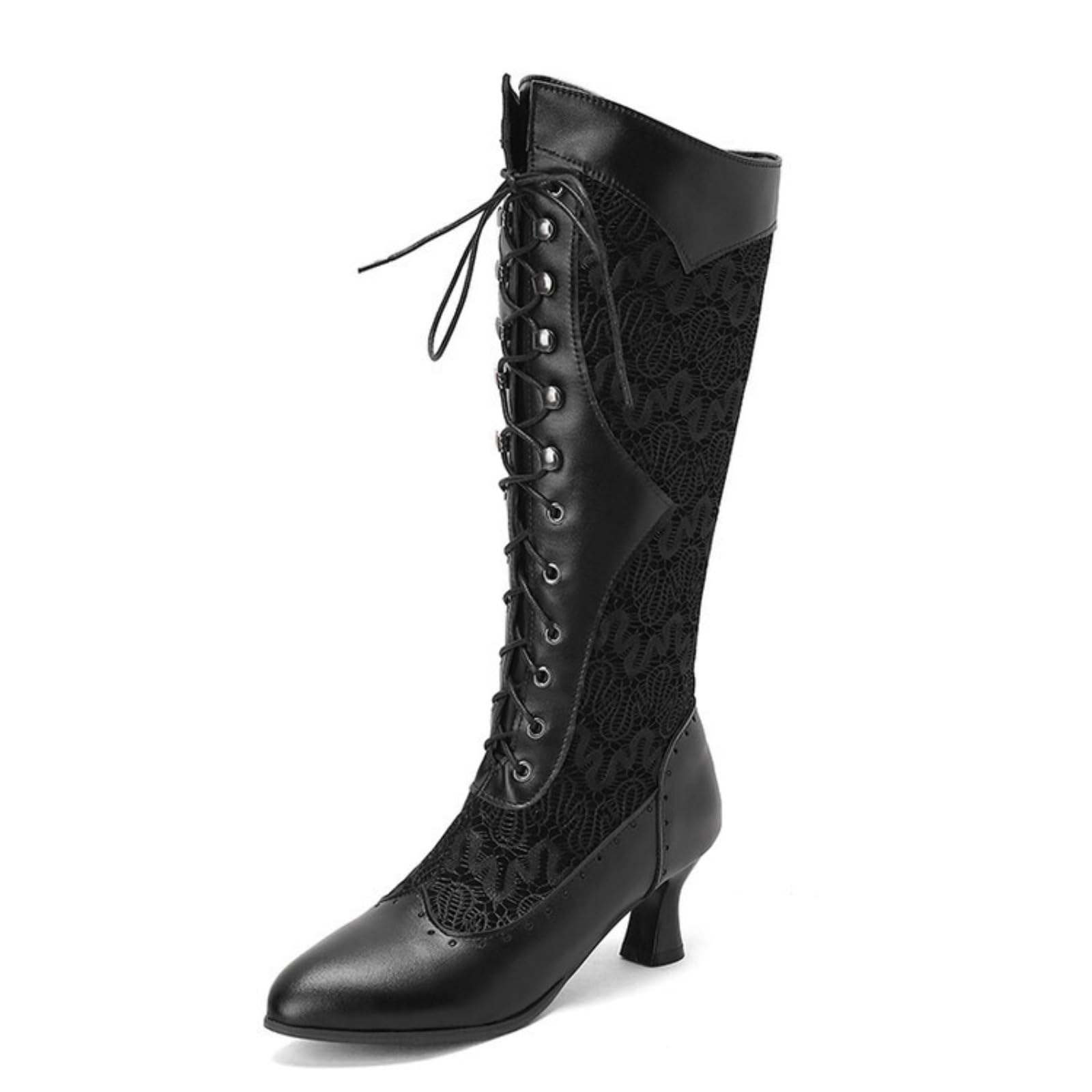 Retro stivali da donna a punta, stivali da cavaliere in pelle PU, stivali moda donna con tacco alto, 32-48