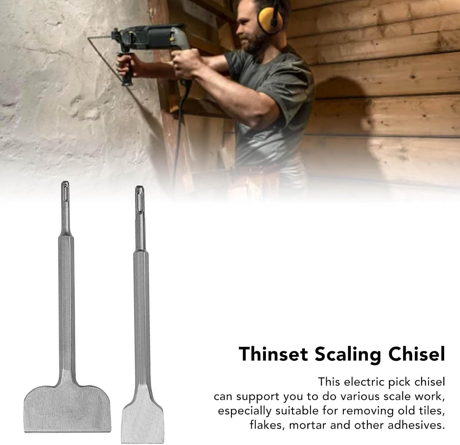 Wide Tile Removal Chisel Round Shank Tile Removal Tool Floor Scraper for Tiles, Concrete, Cement Walls, Brick Walls, Stone