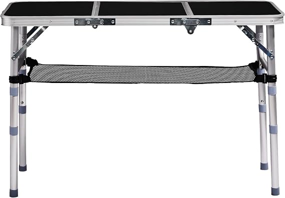 Camping Table, Adjustable Height Folding Table, Portable Aluminum Small Folding Table with Carry Handle for Picnic, BBQ, Indoor, Office (Black, 3 FT)