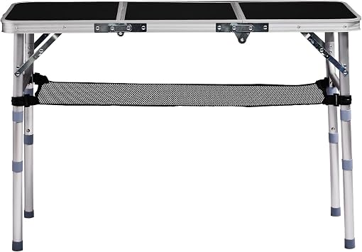 Camping Table, Adjustable Height Folding Table, Portable Aluminum Small Folding Table with Carry Handle for Picnic, BBQ, Indoor, Office (Black, 3 FT)