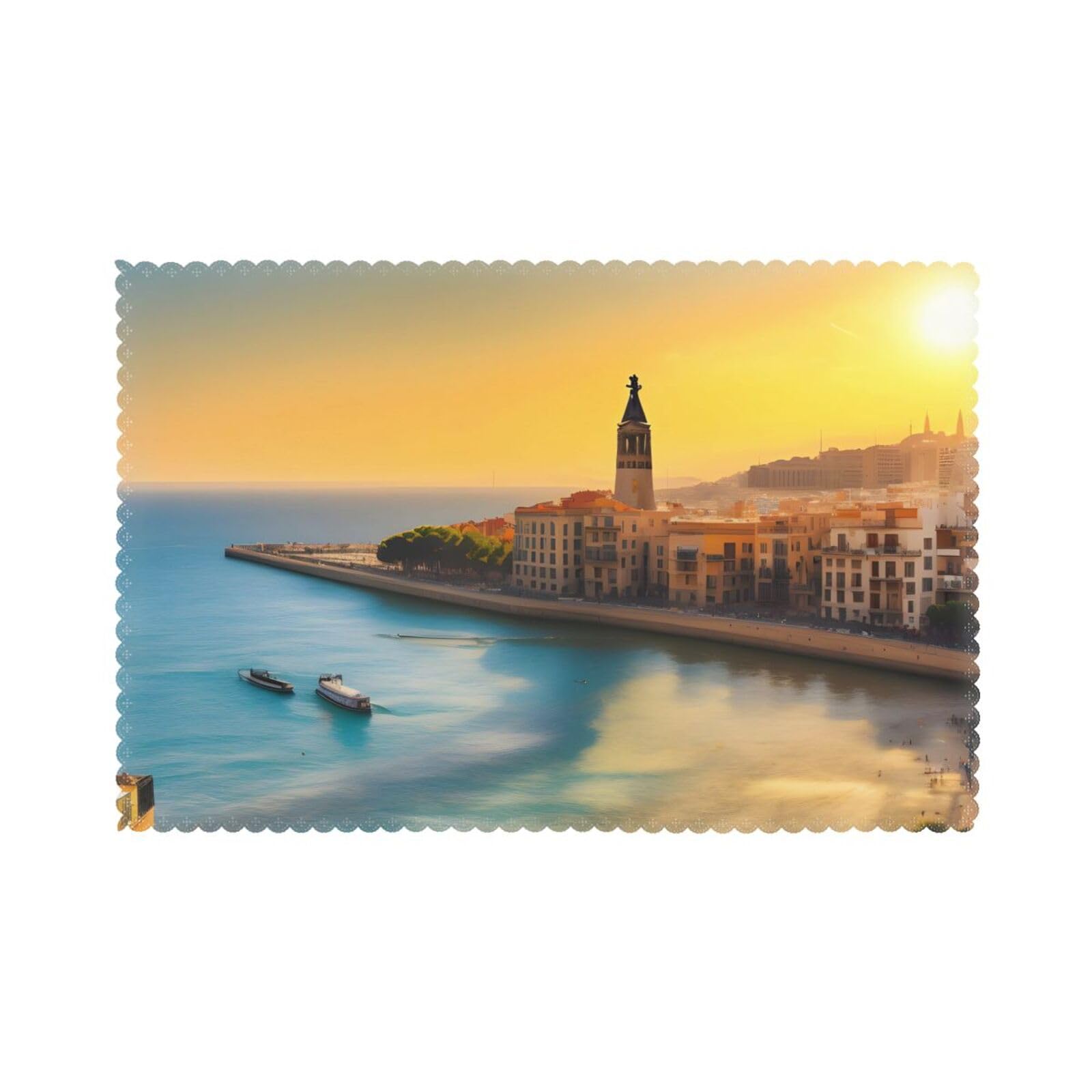 Sunset in Barcelona Placemat set of 6, oil-proof and insulated dining table placemats, washable and wipeable.