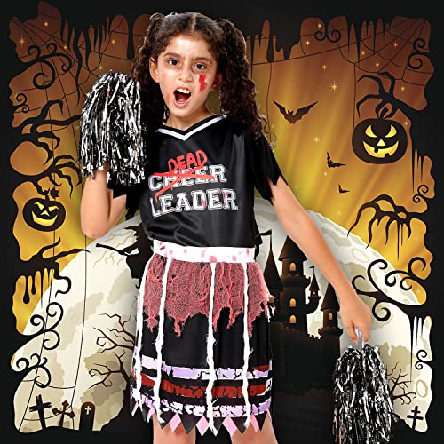 Lrrtwer Halloween Cheerleader Zombie Costume Girl Scary Bloody Dead Leader Dress Up Outfit Halloween Party Prom Cosplay 130-140Cm #TOP5