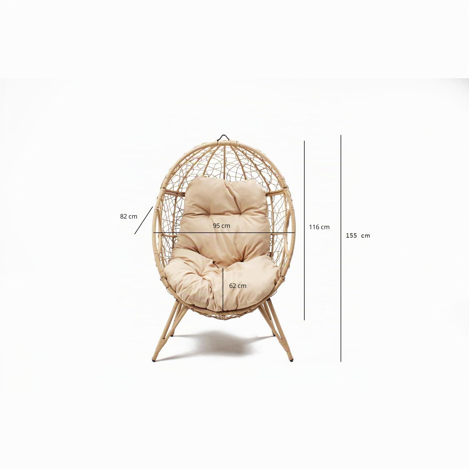 CONCEPT USINE | Poltrona Uovo su Piedi Beige in Resina Beige Effetto Rattan | Design Jane | Struttura in Acciaio | Cuscino idrorepellente | Amaca Altalena su Piede Terrazza Giardino Balcone |