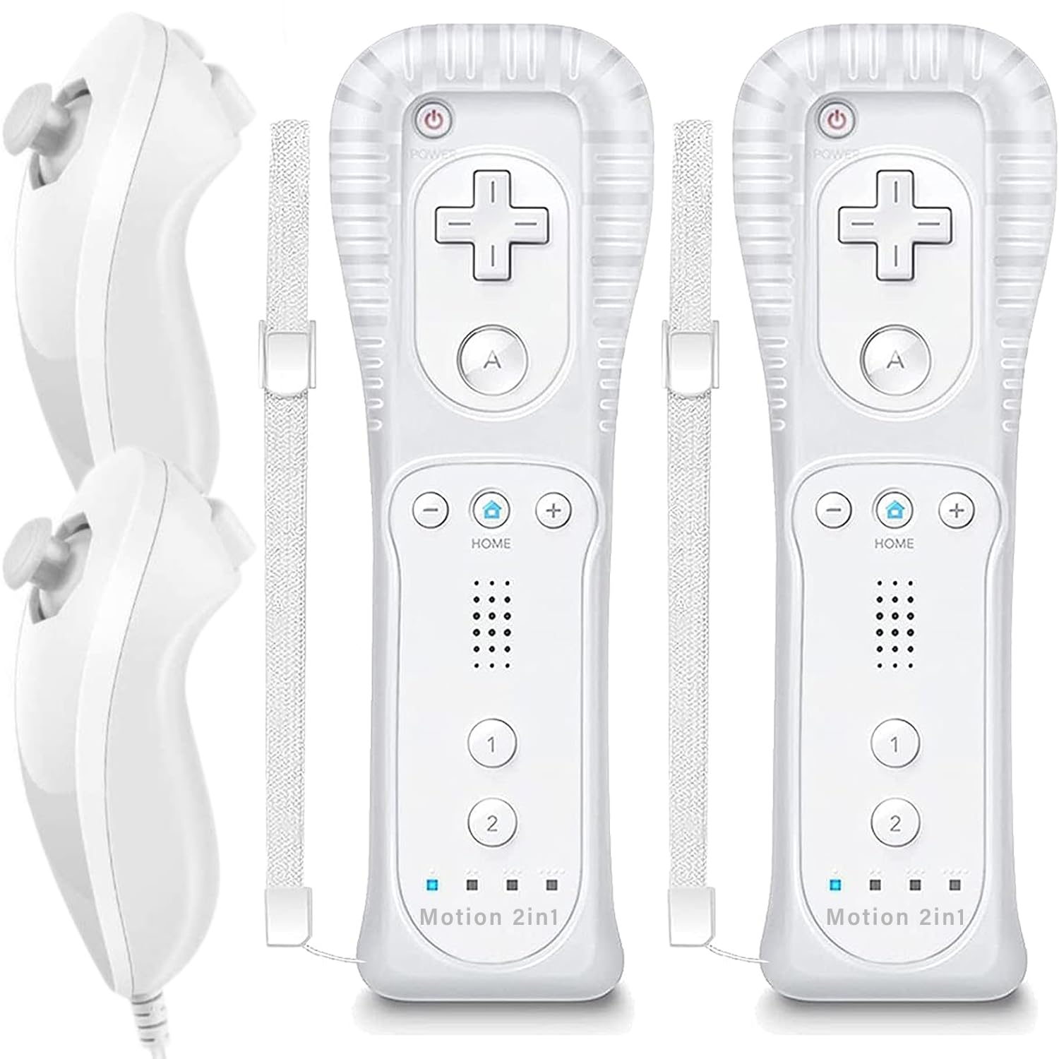 MOICUCU Wii Remote Controller con Motion Plus e Nunchuck, telecomando wireless Wii Remote Plus Controller con Nunchuck con cinturino in silicone (con Motion Plus 2 White)