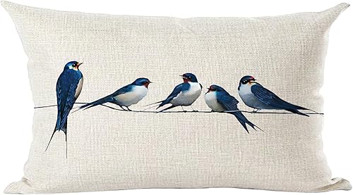 Ramirar Funda decorativa de almohada lumbar decorativa con diseño de acuarela, diseño de pájaros azules, para el hogar, sala de estar, cama, sofá, disponible en Yaxa Colombia