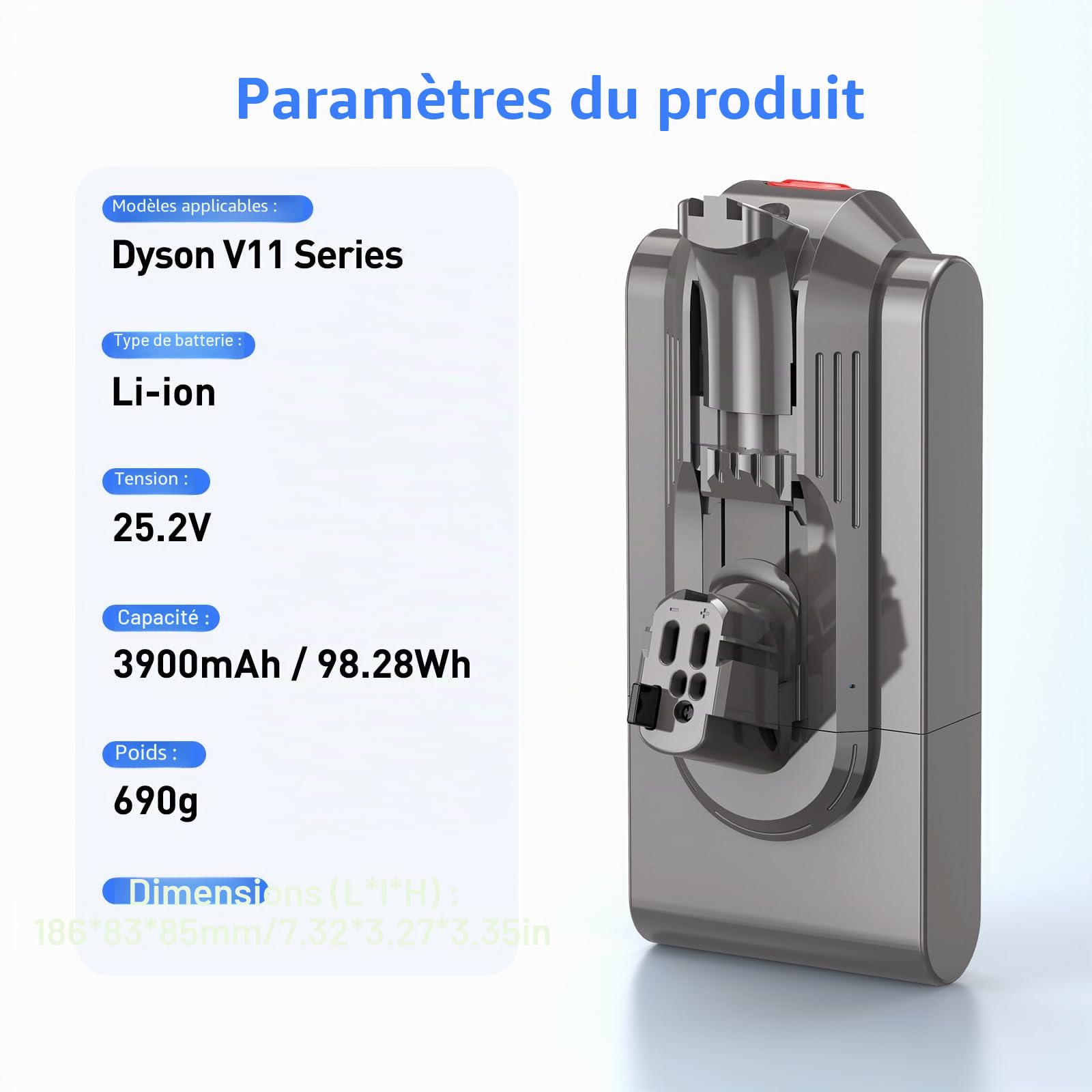 NASTIMA Batterie 25,2V 3900mAh Li-ION Batterie pour Dyson V11 V15 Click-in | Batterie de Remplacement pour Dyson V11 Animal/Absolute/SV15/SV18 Series Aspirateur, Ne Convient Pas Aux Modèles à Visser