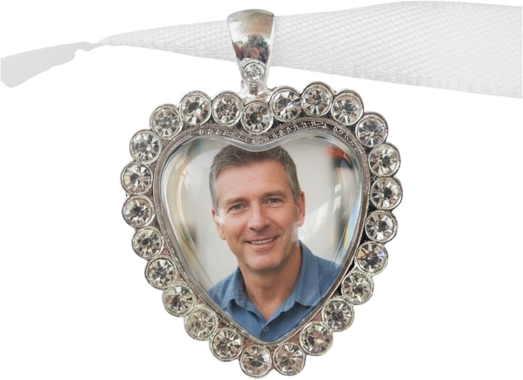 Personalized Memorial Bouquet Charm - Custom Photo Heart Pendant with Rhinestones for Weddings, Memorials, and Keepsake Gifts - Bridal Bouquet Photo Locket Charm