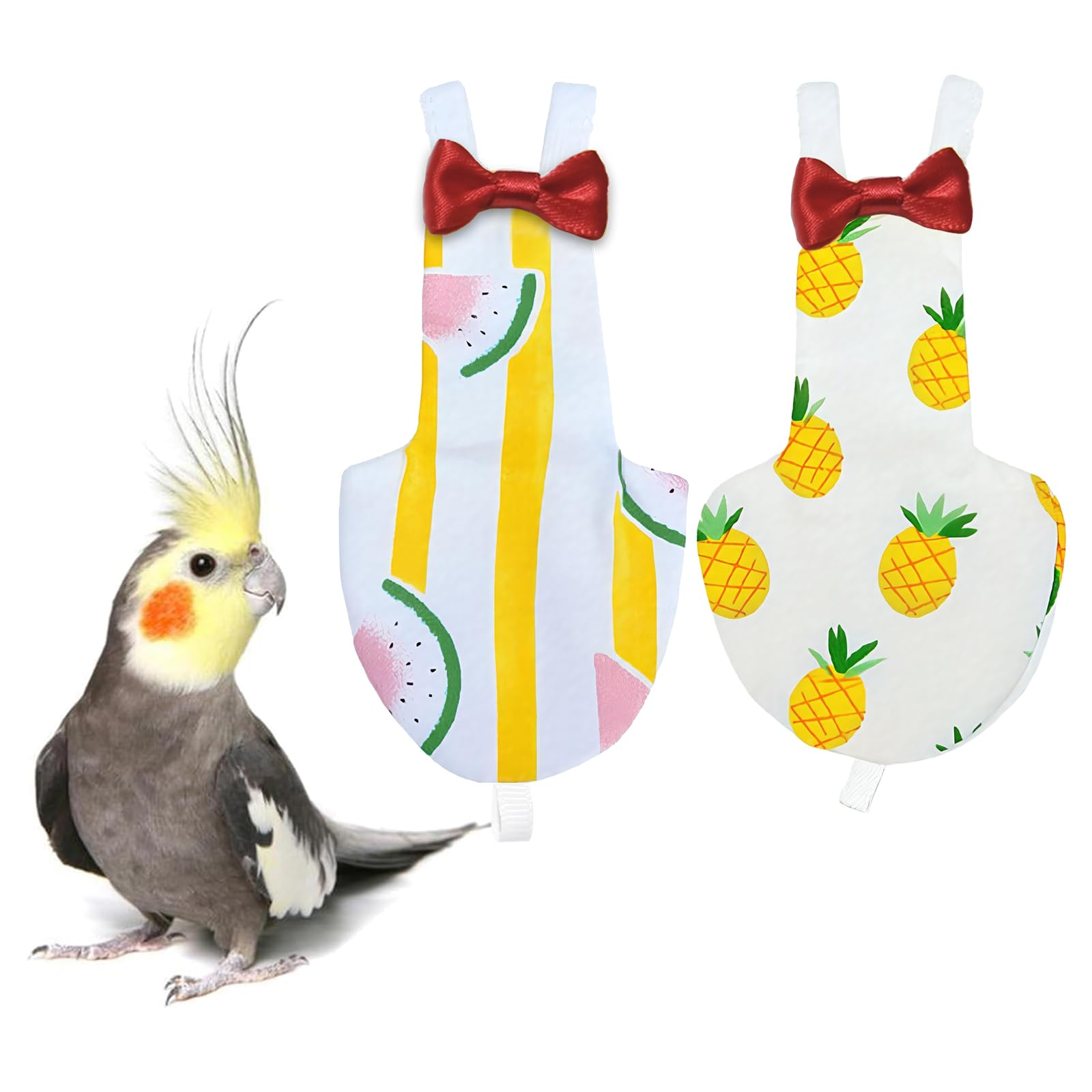 UKJENT Bird Diaper Protective Parrot Nappy - 2 Pack, Reusable Flight Suit with Waterproof Inner Layer, Washable Cute Urine Wet Suit for Cockatiel Monk