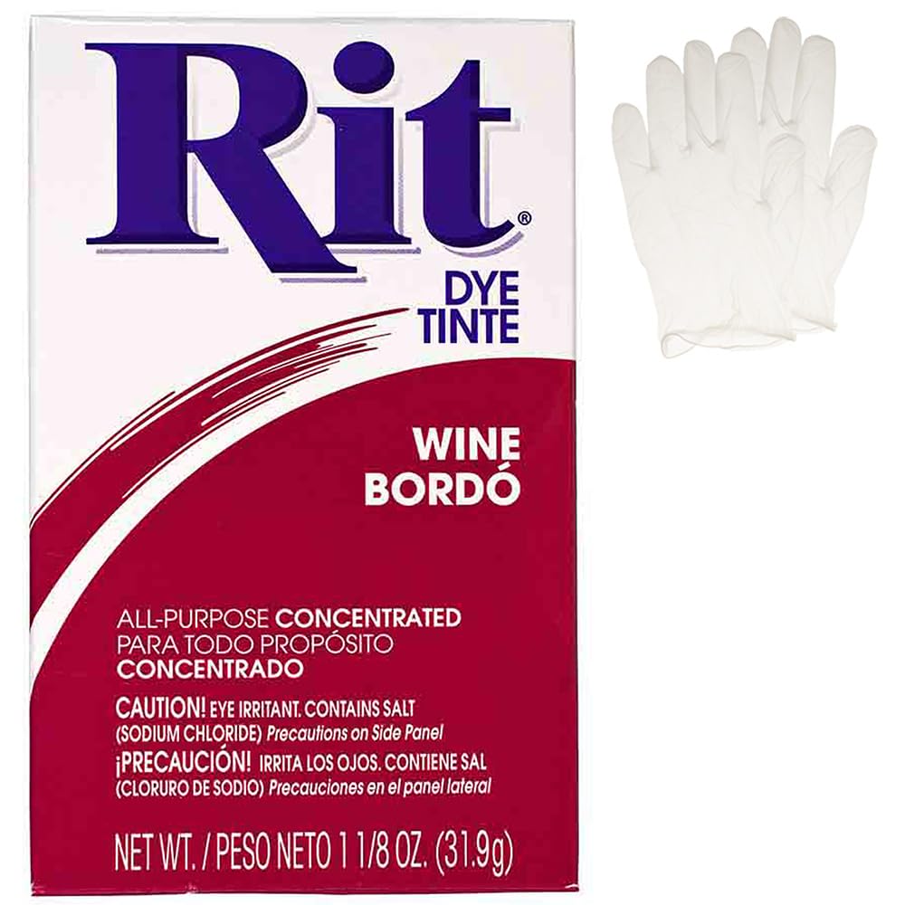 Craft CountyCraft County All Purpose Concentrated Rit Dye Powder Single Pack with Plastic Gloves for Clothing, Décor, and – Wine