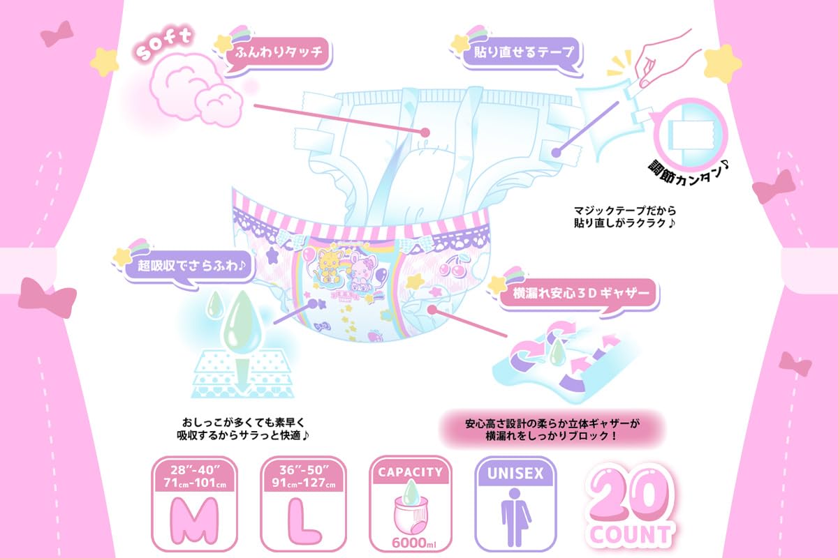Amazon | Omutopia Pastel Puffies 大人用おむつ テープ式 6000ml吸収