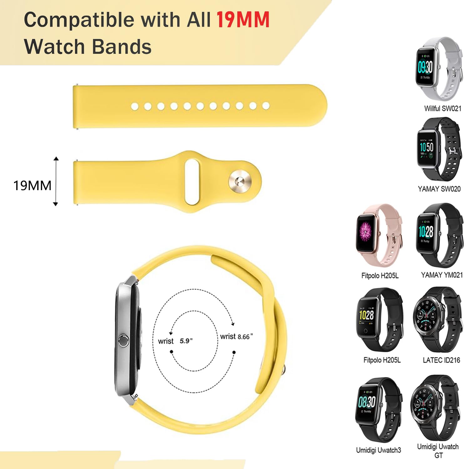 VELULYX Silicone Strap for Veryfitpro Smartwatch ID205L, 19mm Sport Strap for GRV FC1,IDW15, ID205L, ID205U, ID205S, ID205G - Image 3