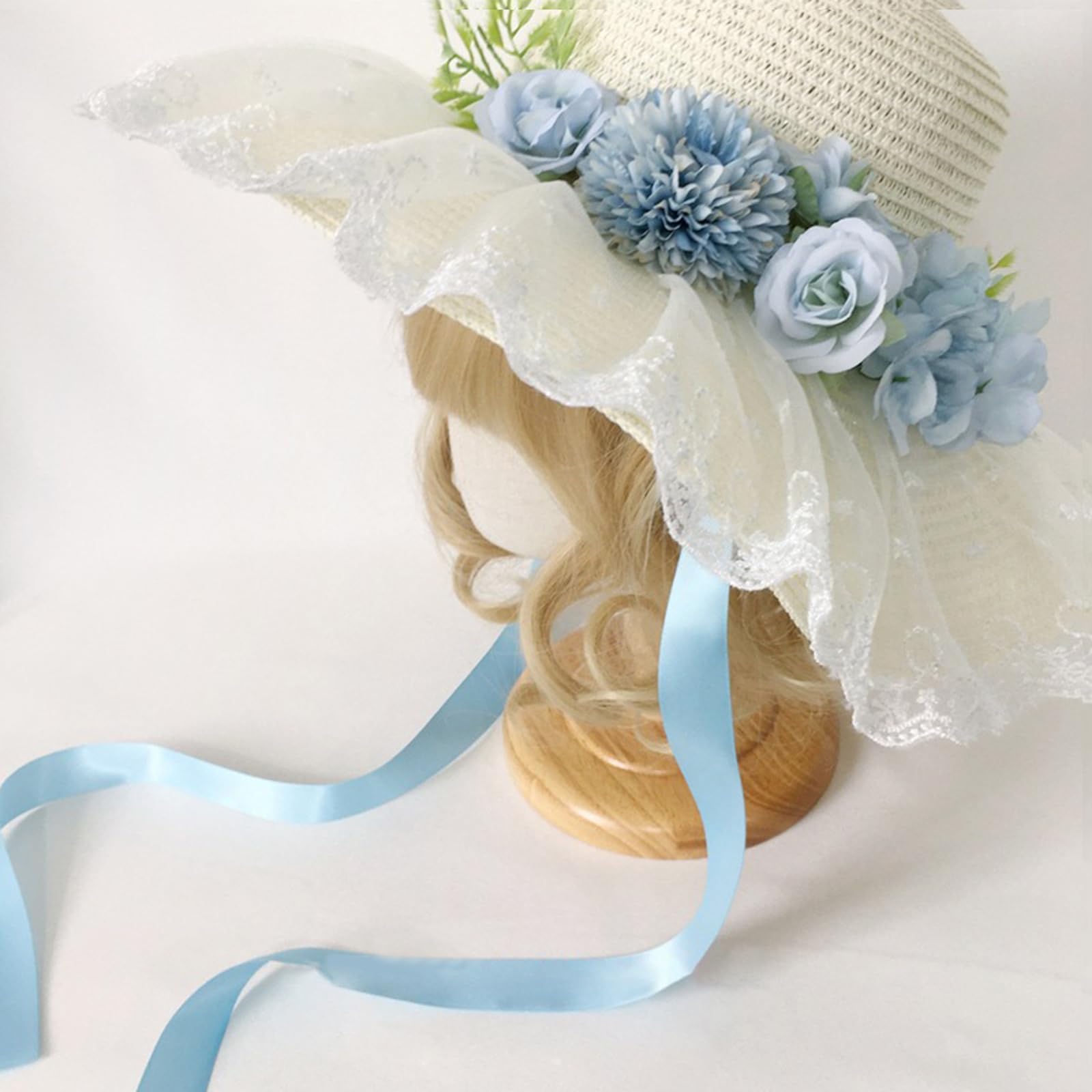Cappello di paglia da donna, berretto da spiaggia a tesa larga, cappello da pescatore in paglia intrecciata traspirante con lacci, cappello da spiaggia francese, cappello da sole for le vacanze