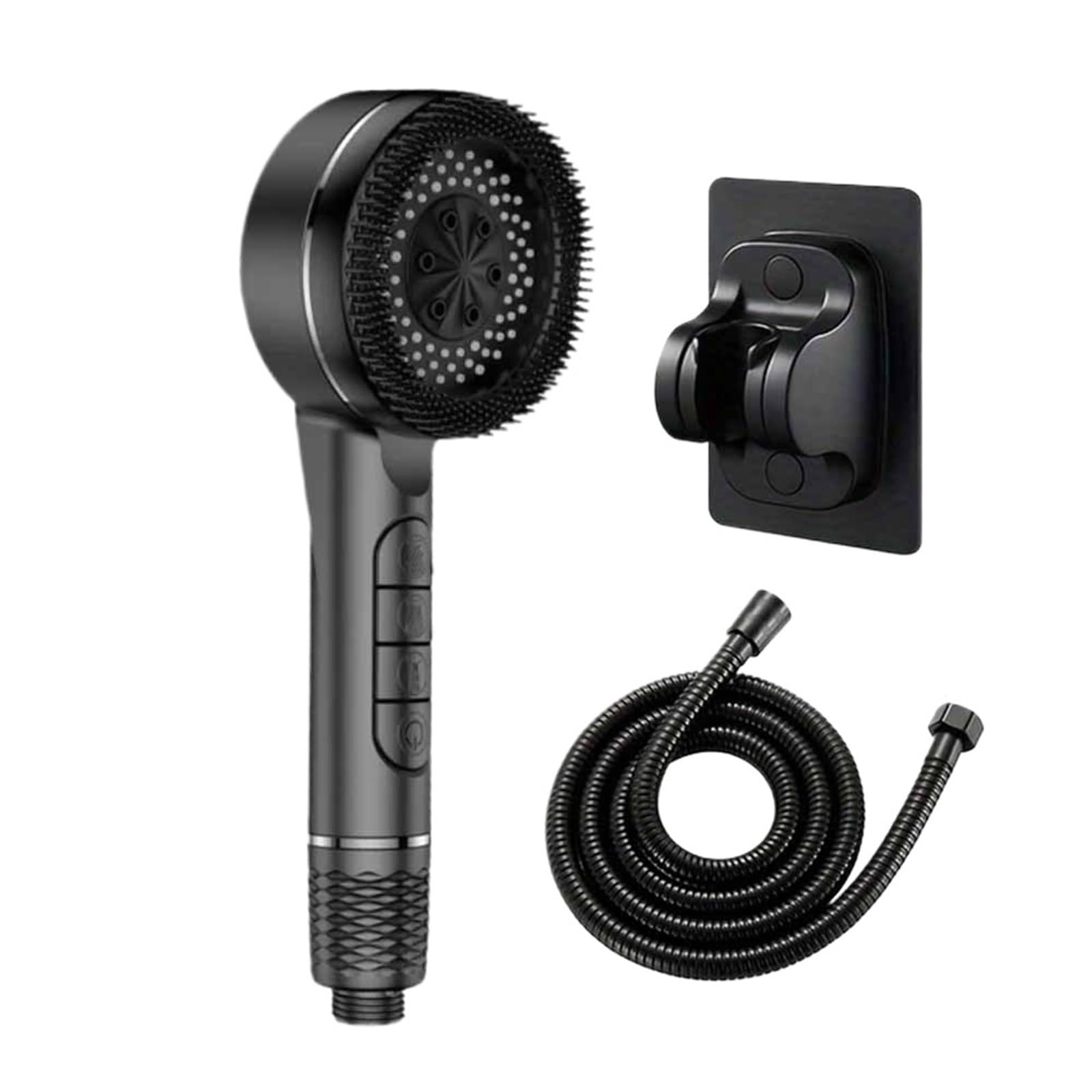Alcachofa de ducha de alta presión para ahorro de agua con rociador ajustable, parada de una tecla, 4 modos, elegante accesorio de baño negro