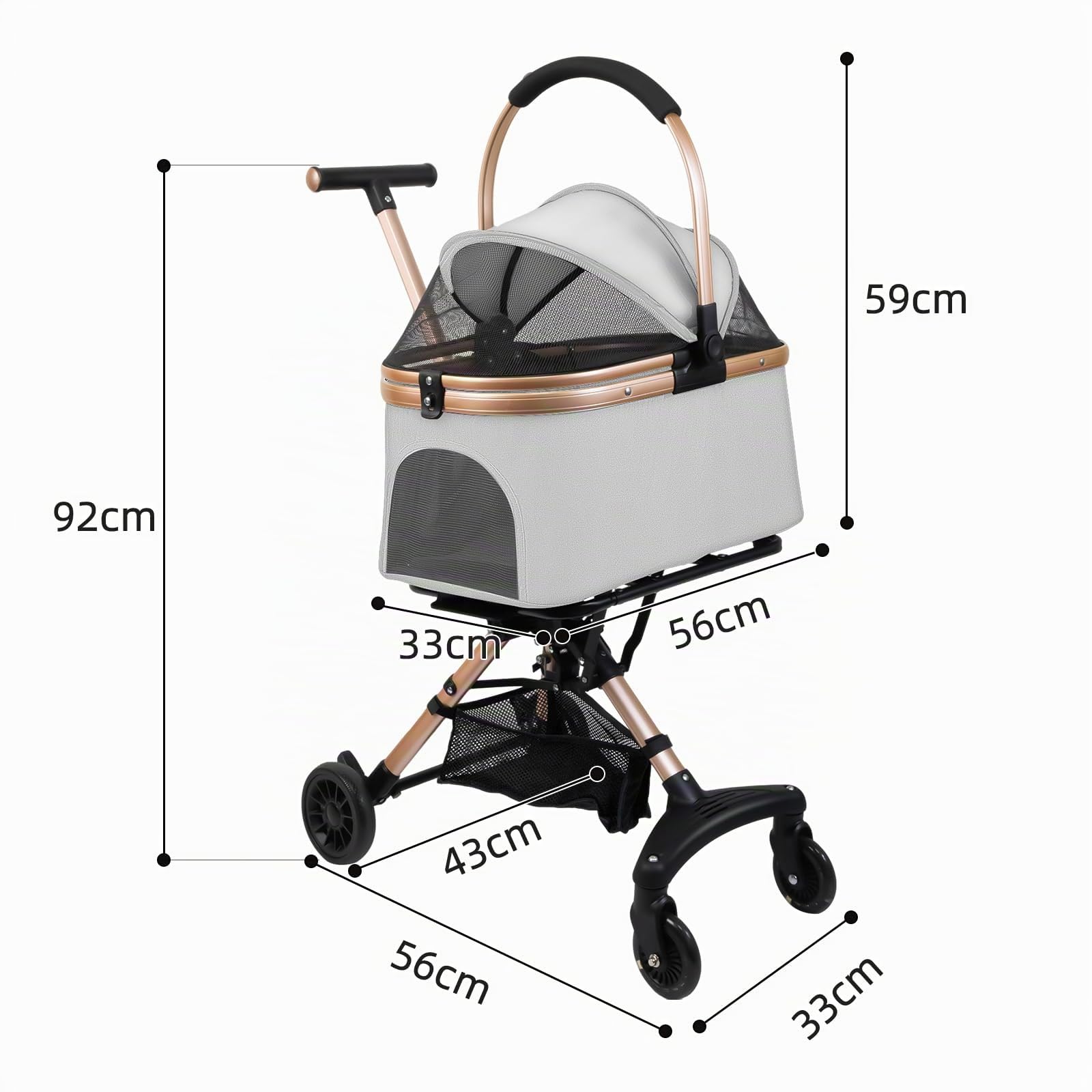 Poussette Chien 3 en1,Chariot Chien Pliable,Jusqu'à 15 kg, Poussette Chat avec Roues avec Freins,Fenêtre en Maille,Poche de Rangement et Poignée Réglable,Les Petits Chiens et Chats (gris)