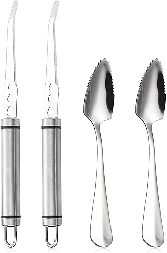 Miniatura 2 de Klyuqoz Cuchillo de toronja tamaño grande 11 x 23 x 08 pulgadas cuchillo de toronja curvo serrado juego de 3 con cucharas de pomelo y pelador de