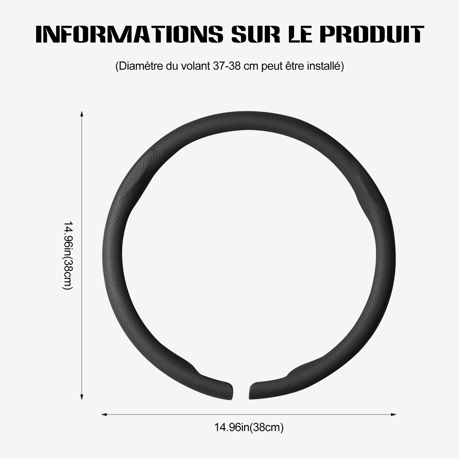 Ergocar Housse De Volant Cuir Respirante Doublure Antidérapante en Fibre Carbone 15 Pouces (38 Centimètres) Accessoire d'Intérieur pour Voiture Convient à La Plupart des Véhicules
