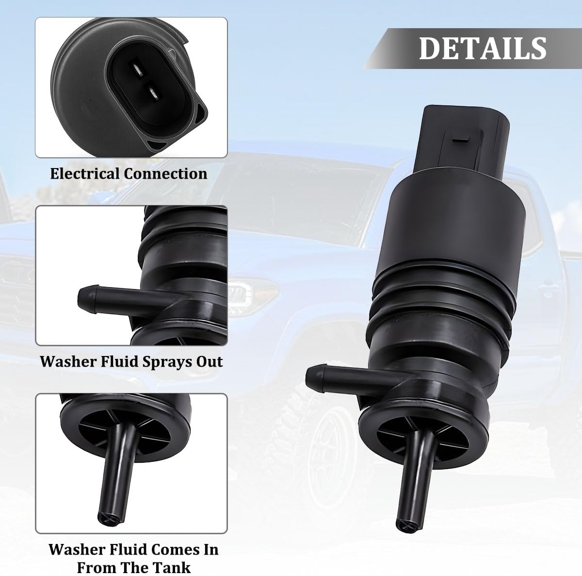 Car Windshield Washer Pump, Vehicle Windscreen Washer Fluid Wiper Pump Replace, Automotive OEM# 68071576AA 3043126 3841068L00 Replacement, Compatible with R-am 2500