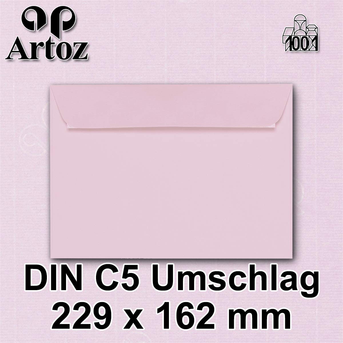 ARTOZ 100 x koperty DIN C5 różowe (kwiat wiśni) – 229 x 162 mm, koperta bez okienka – koperty samoprzylepne – seria ARTOZ 1001