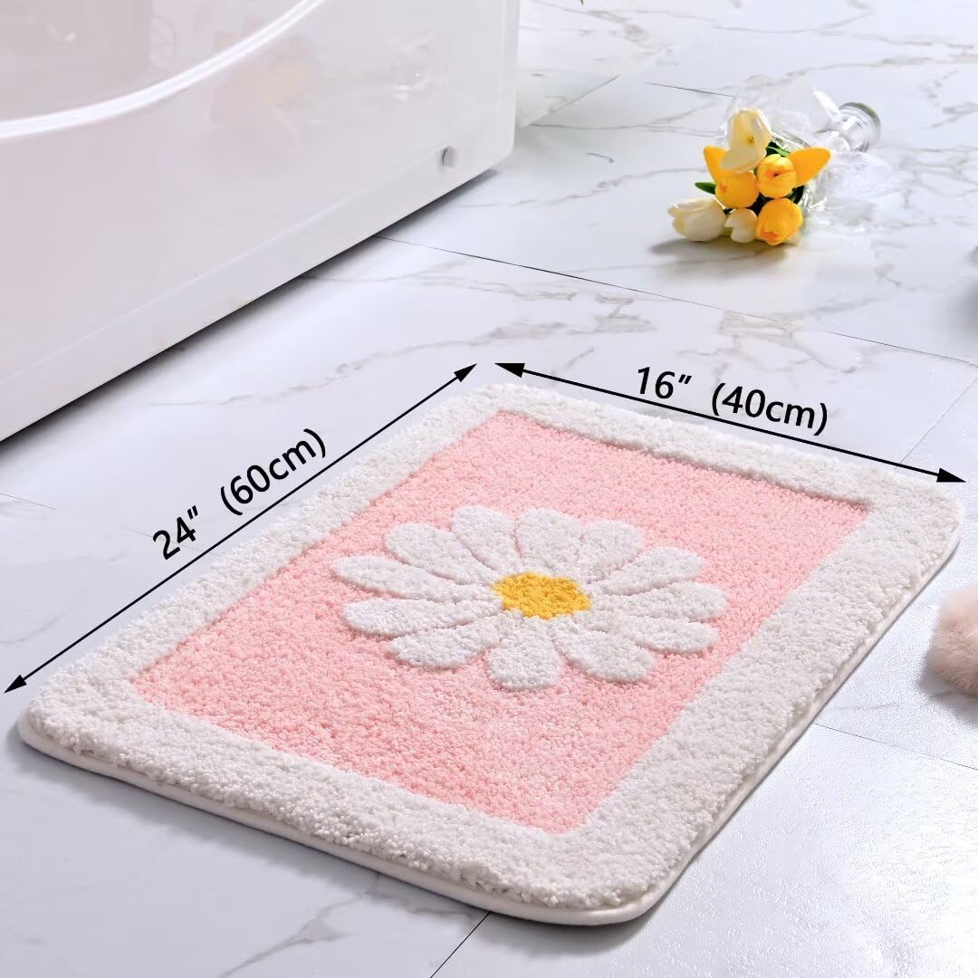 Dorruger Fluffy Soft Superfine Fiber Bath Rugs, White Flower - Non