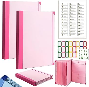 The Life Book Document Organizer - Binder for Important Documents, The Folio in Case I Die Binder, Family Emergency Planner, End of Lifeorganizer Paper File Folio Organizer with Labels2Sets Pink