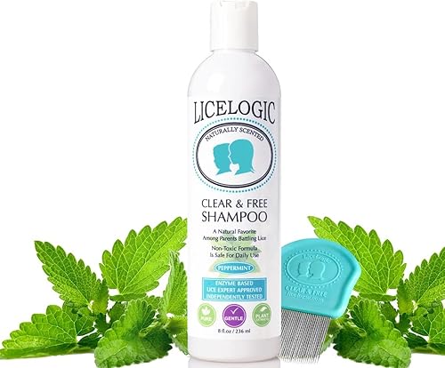 LiceLogic Champú para tratamiento de piojos transparente y libre hecho con licezima natural con peine de eliminación de piojos y liendres Kit de