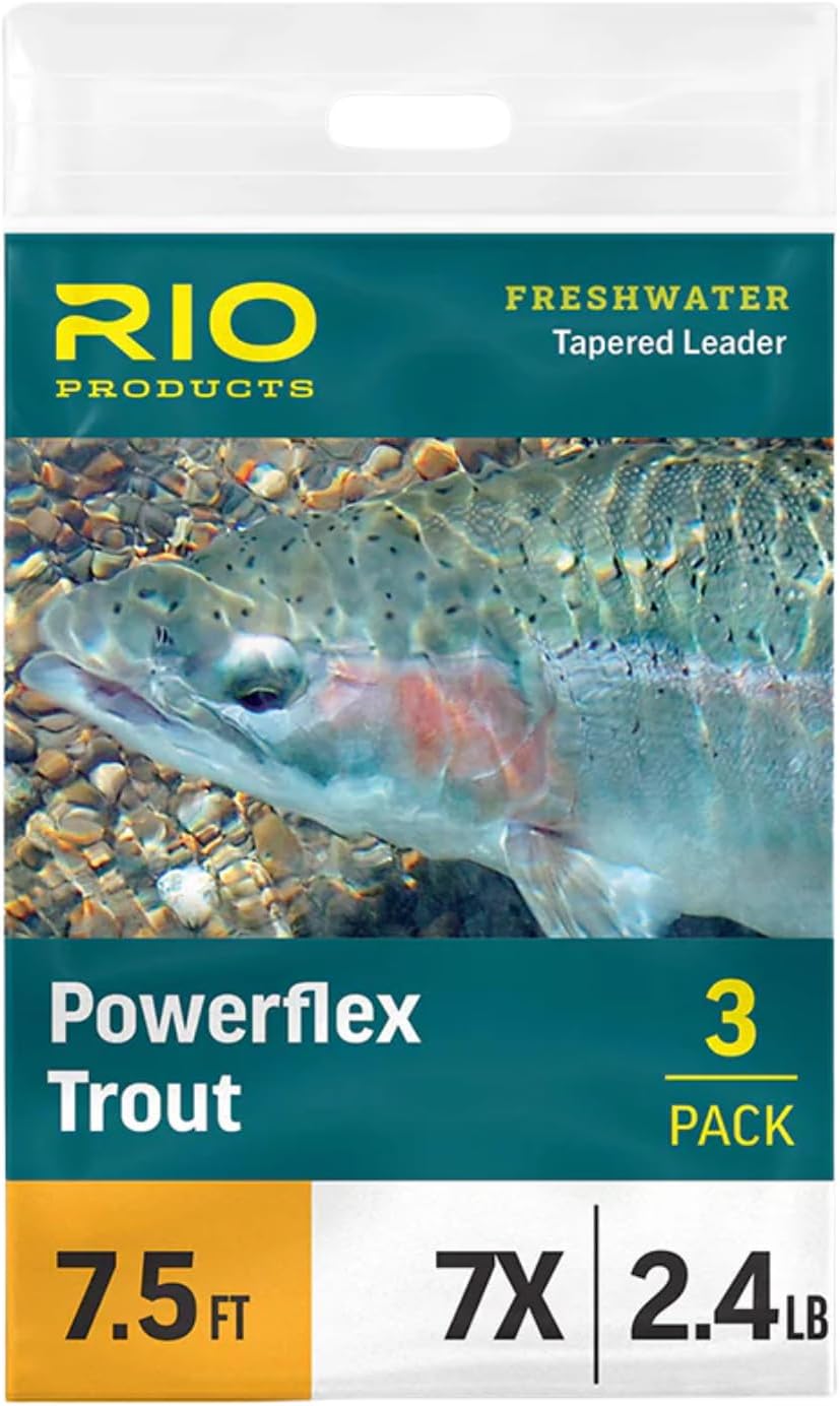 RIO Products Powerflex Trout Leader 3-Pack – 7.5, 9, 12ft Fly Fishing Tapered Leaders with Perfection Loop – Advanced Copolymer for Strength, Turnover & Presentation – 0X-7X