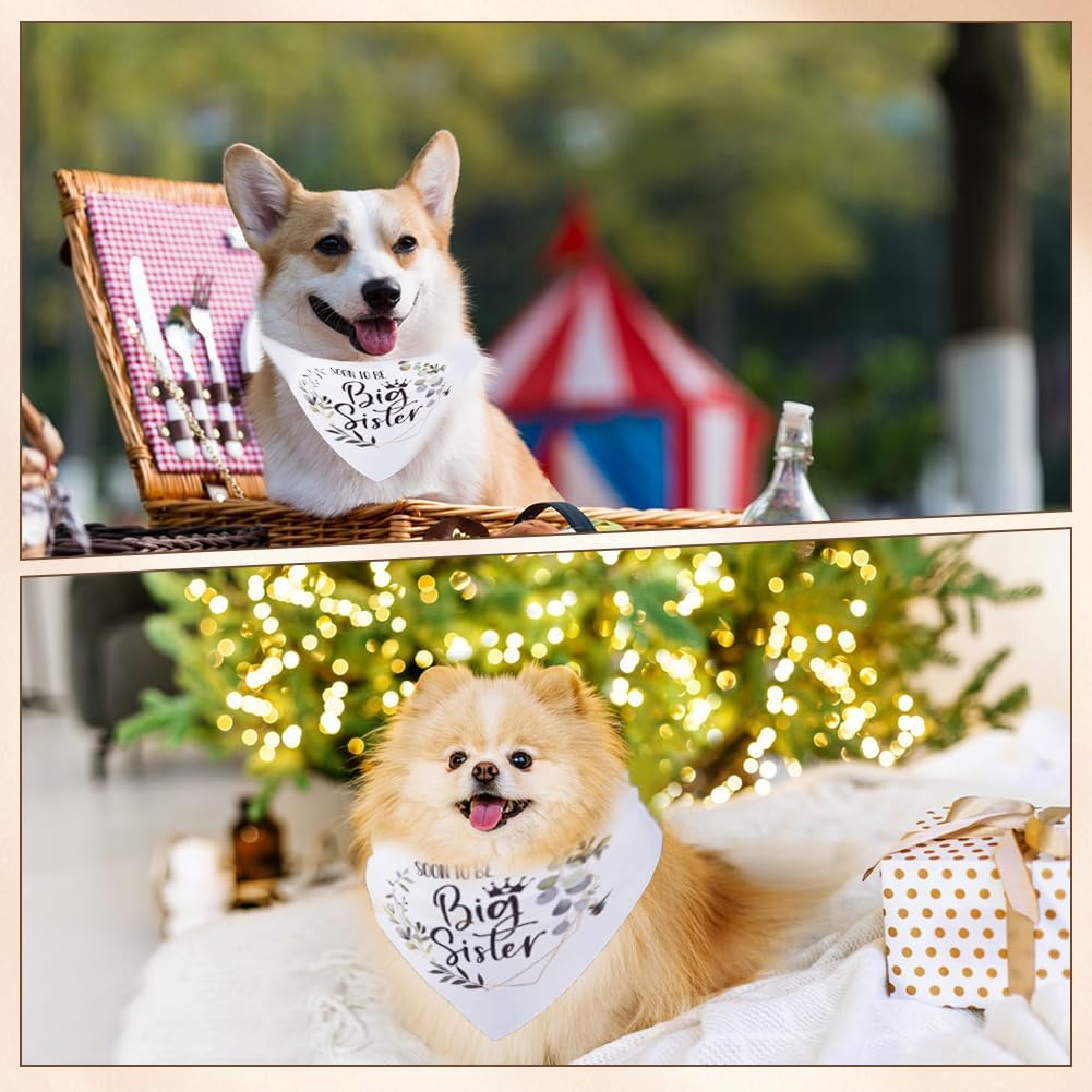 CRASPIRE Big Sister Future Dog Bandana Wedding Bandana Pet Bandana Triangle Shape White Leaves Accessories for Engagement and Wedding Collars Accessories 7