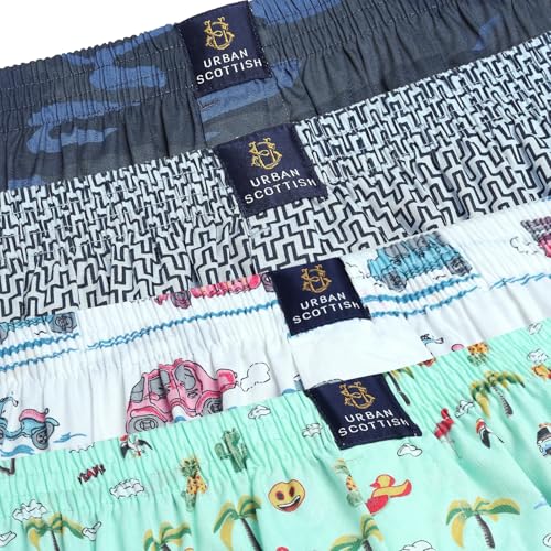 Image of Urban Scottish Ultra-Comfortable Men's Boxer Pants (Pack of 4), 100% Cotton with Stylish Print, Soft & Stretchy Elastic Waist Band, Dynamic Movement & Hardwearing Stitching,Breathable Gentle Snug Fit