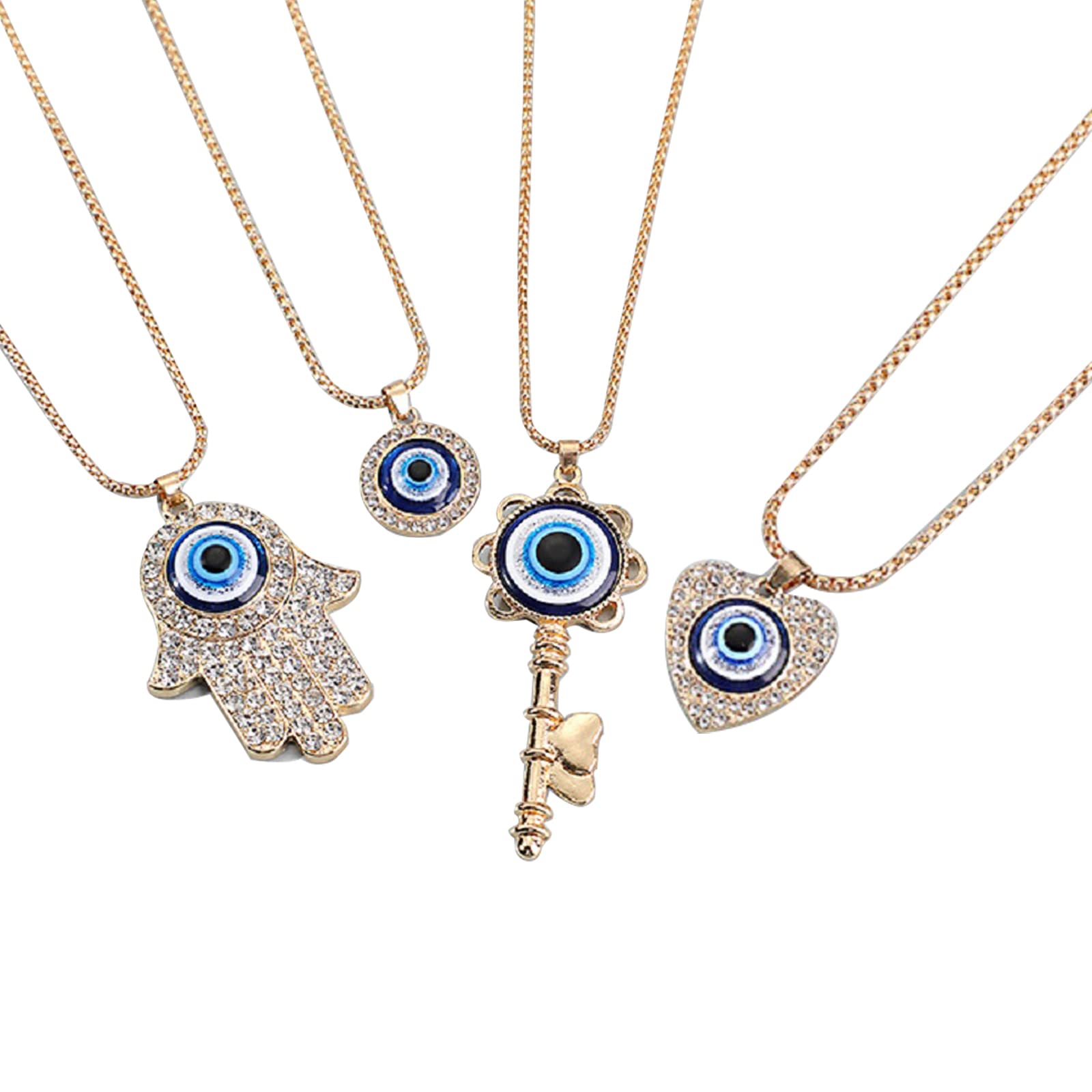 LCHYG4 PCS Evil Eye Necklace for Women Gold Pendant Hamsa Hand Protection Lucky Blue Eyes Evil Eye Charms Adjustable Choker Jewelry Gift Set