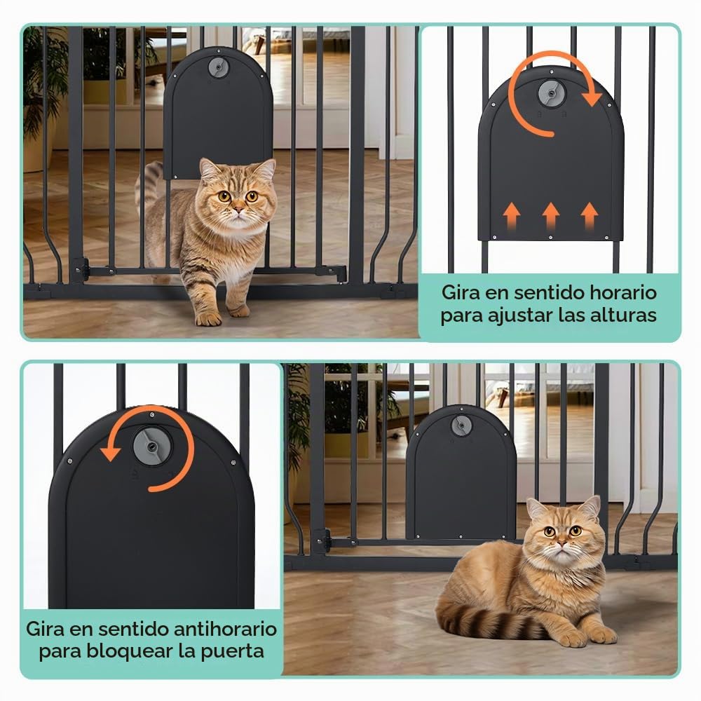 COMOMY Barrera Seguridad Niños para Puertas y Escaleras, 75 a 123cm Ultra Ancho Puerta Seguridad Bebe con Puerta Ajustable para Gatos, Barrera Seguridad Niños Escalera (Negro)