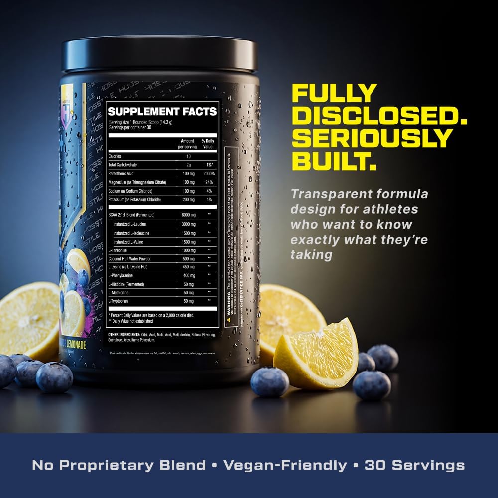 HOSSTILE SILO[9] EAA + Hydration Powder – Essential Amino Acids with Electrolytes, EAA BCAA Intra Workout Powder & Post Workout Recovery, Blueberry Lemonade, 30 Servings