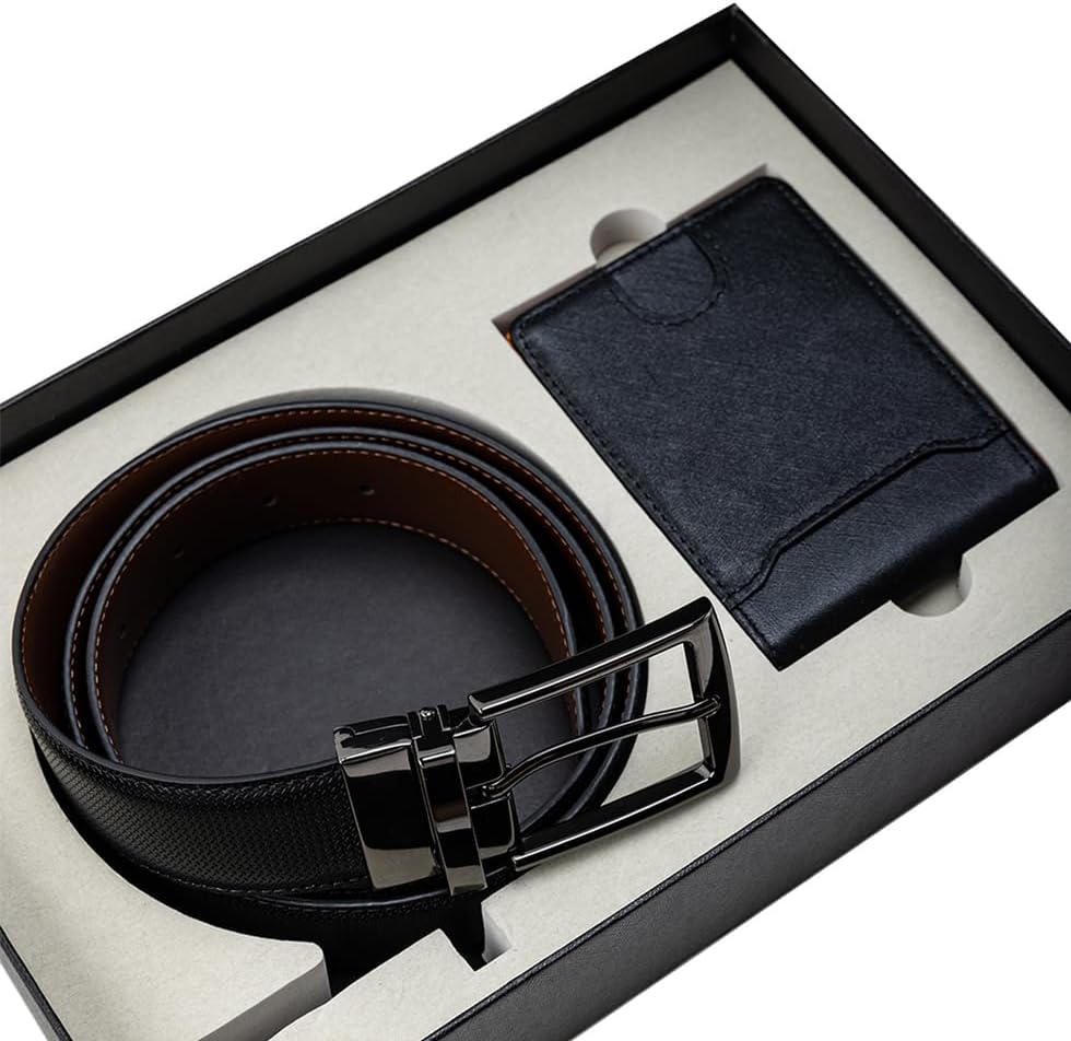 Men's Belt and Wallet Combo Gift Set | 1.35" Wide Reversible Belt with Swivel Buckle One Size 44" for Dress Casual Jeans | Slim Top-Grain Leather Bi-Fold Wallet - Image 2