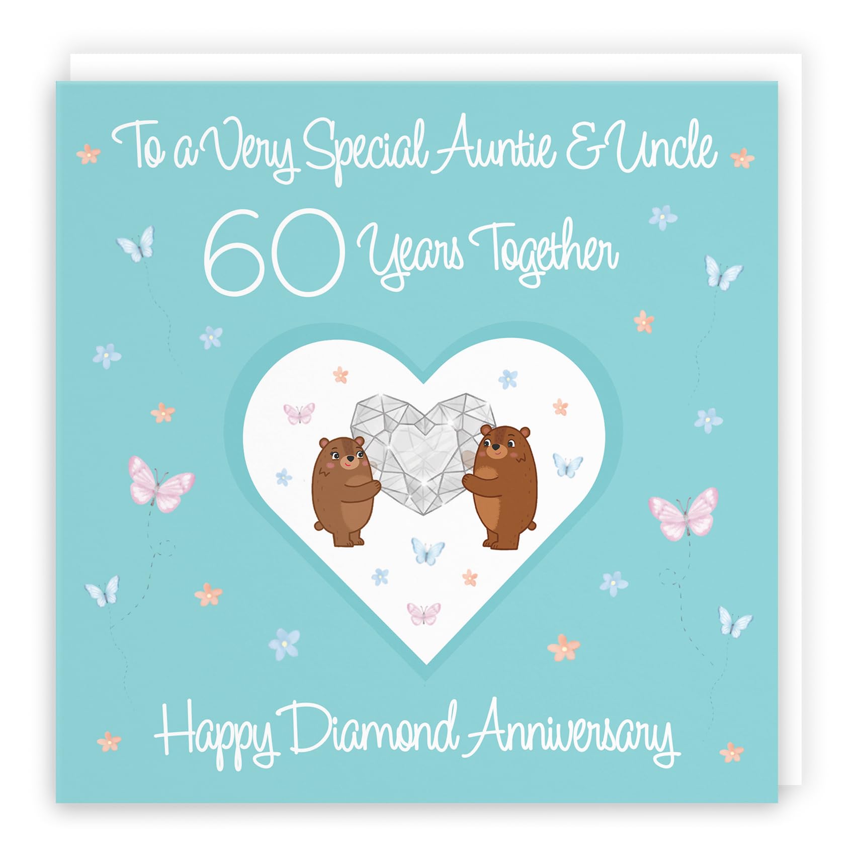Hunts England, Auntie & Uncle 60th Anniversary Card, 60 Years, Diamond Anniversary, Romantic Meadows, Fun Card