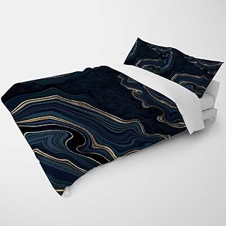 YANFENQI Queen Duvet Cover Boho Black Marble Patterned Autumn Bedding for Kids Teens Adults (Queen,90