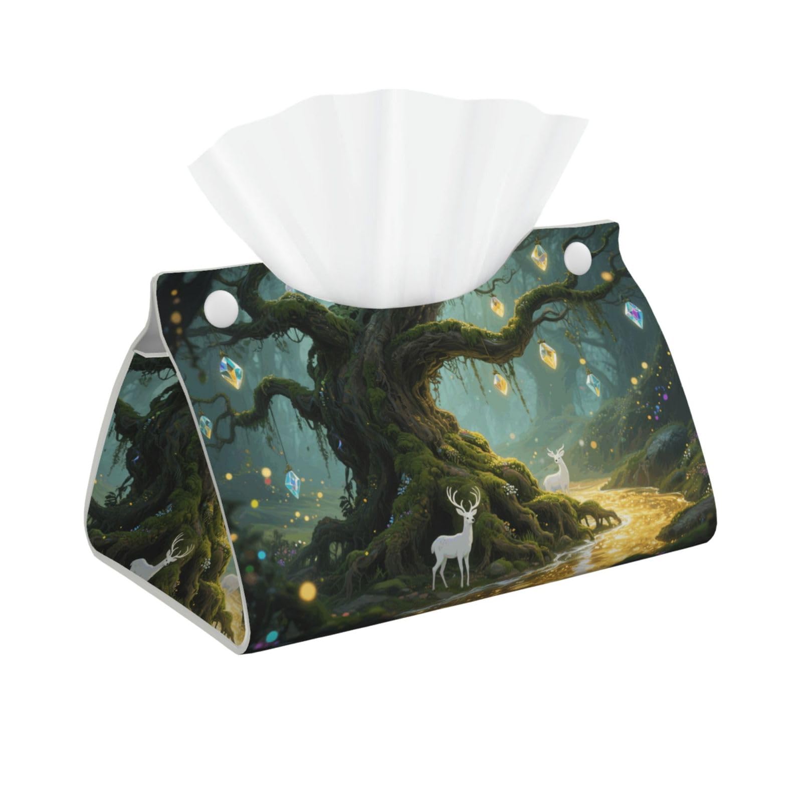 Pu Leather Tissue Box Cover, Fantasy Big Tree Rectangle Tissue Case Covers Decorative Tissue Box Holder Waterproof Tissue Holder Organizer for Bathroom Home Office