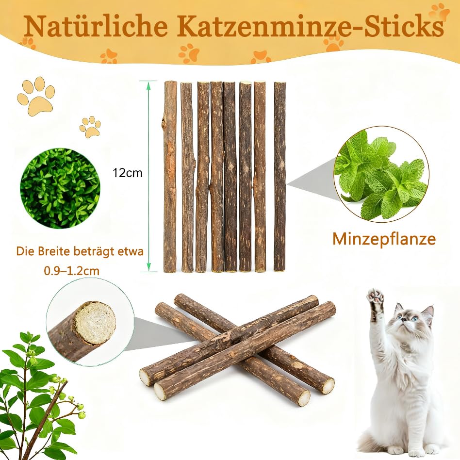 Vunpok 10 Stück Katzenminze Sticks, Katzenminze Spielzeug, Kauholz für Katzen, Gegen Mundgeruch, Kauspielzeug für Zahnpflege und gesunde Kaugewohnheiten
