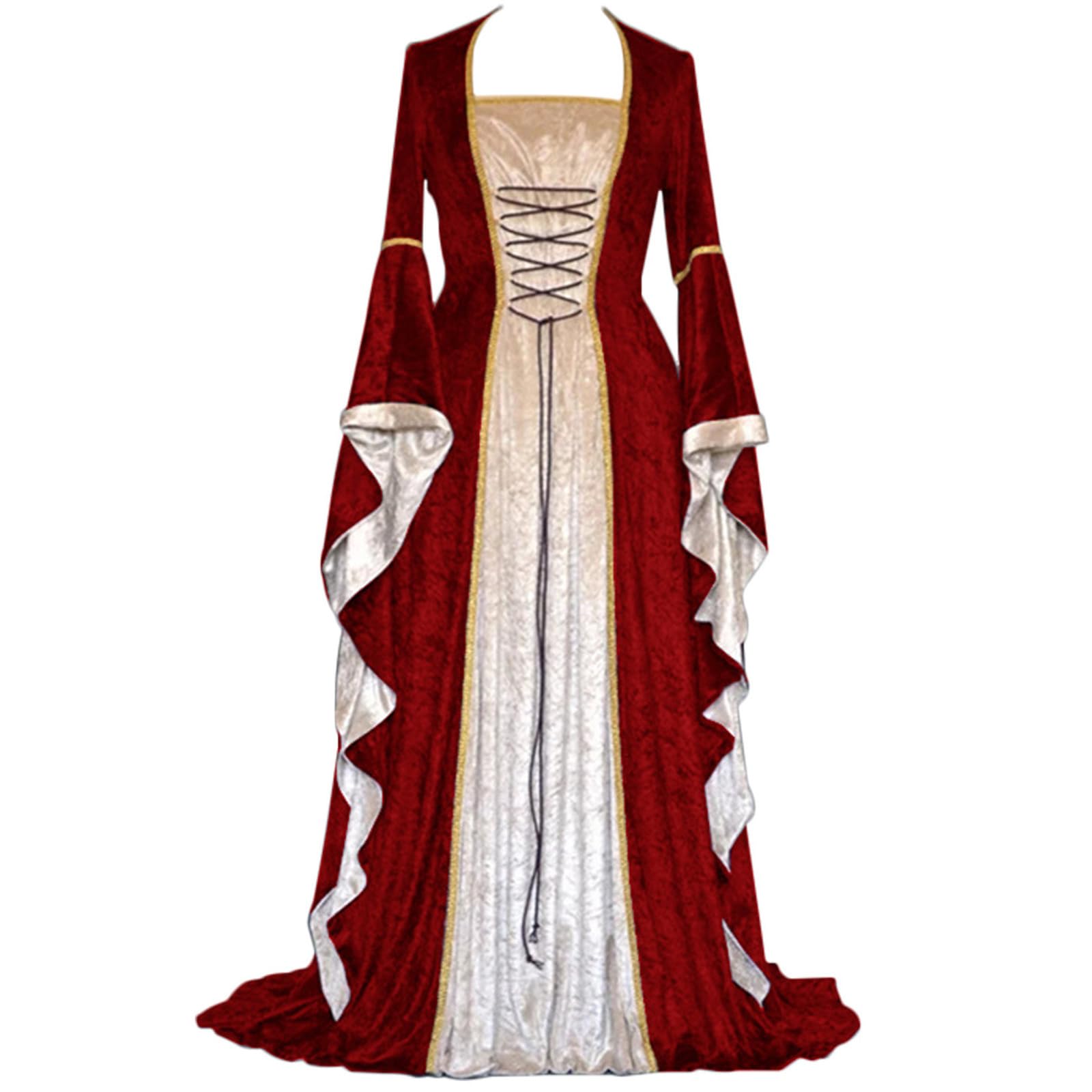 Vestido Medieval para Mujer con Mangas Trompeta, Estilo Medieval Victoriano, Vestido Largo renacentista, Fiestas de Princesas, Disfraz de Halloween Princesa Disfraz Cosplay Carnaval