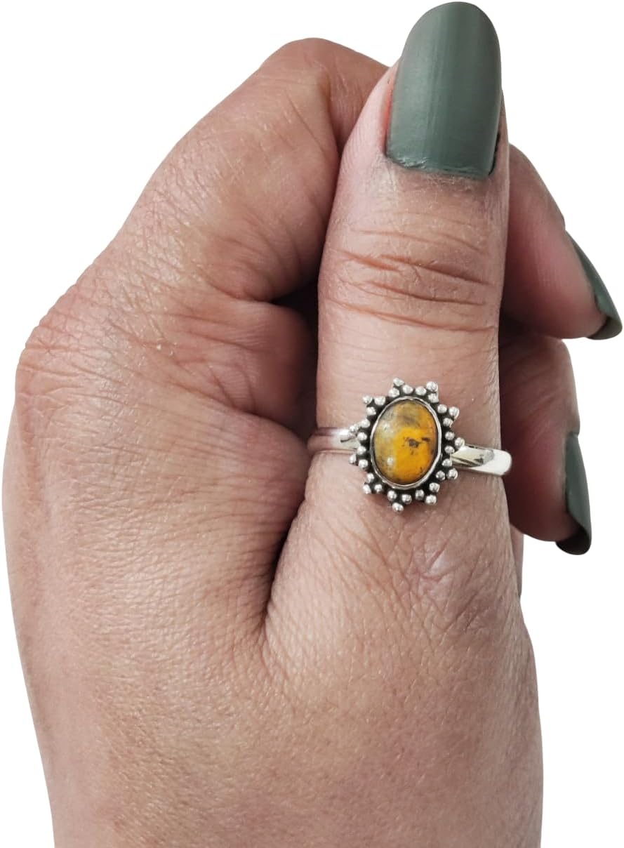 Natural Bumble Bee Jasper Ring, Bumble Bee Jasper Gemstone Ring, Jasper Birthstone, Adjustable Tiny Ring, Toe Ring, 925 Sterling Silver, Womens Bohemian Ring, Christmas,...