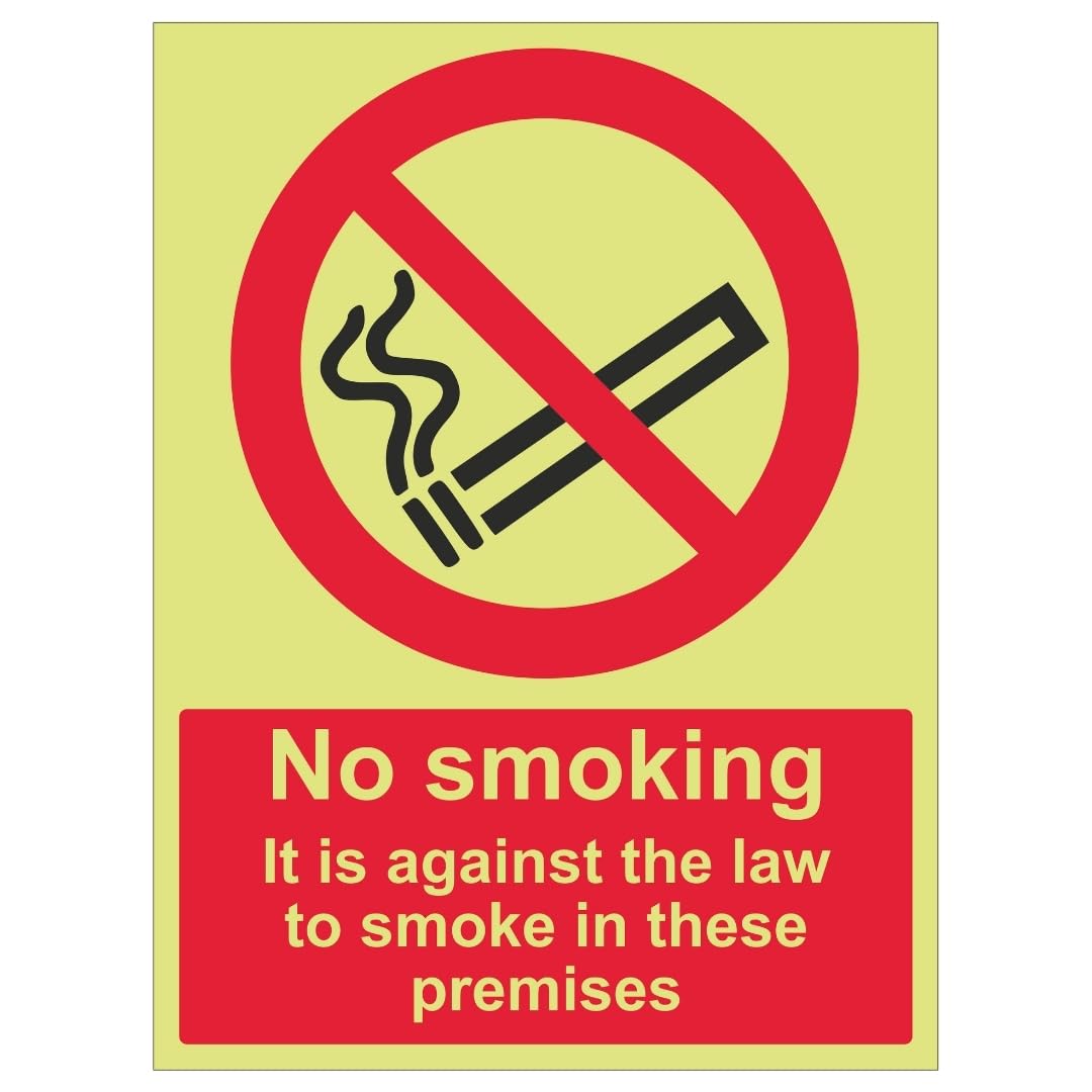 V Safety No Smoking In These Premises - Portrait 150 x 200 mm - Glow In The Dark Self Adhesive Vinyl Safety Sign