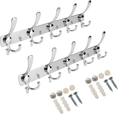 Vista 7 de Gancho de pared para abrigos, 2 unidades, 15 ganchos de acero inoxidable, perchero para bata, sombrero, gancho de pared, ganchos para percheros