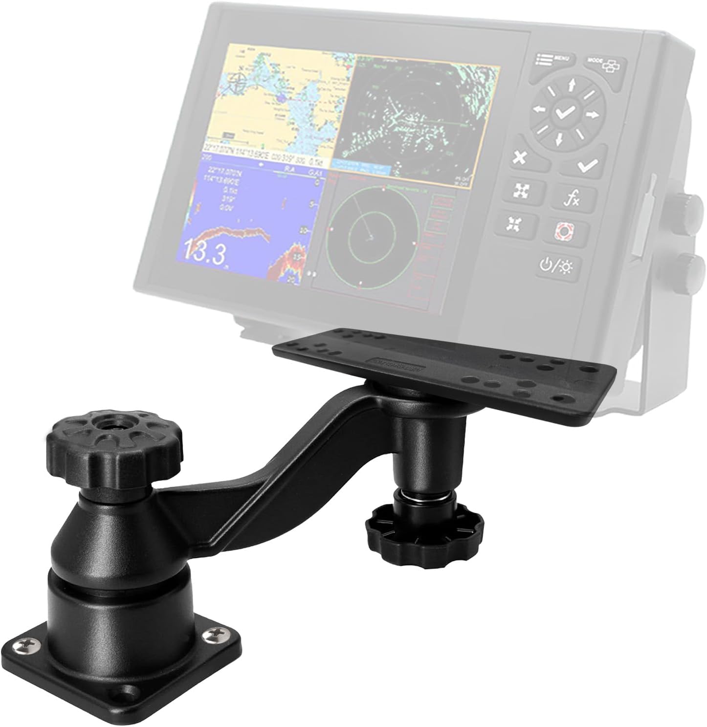 Universal Fish Finder Mount, Aluminum Alloy Reinforced Cross Arm Bracket for 5-12 Inch Screens, Compatible with Garmin Lowrance Humminbird Chartplotter & Marine Electronic Accessories